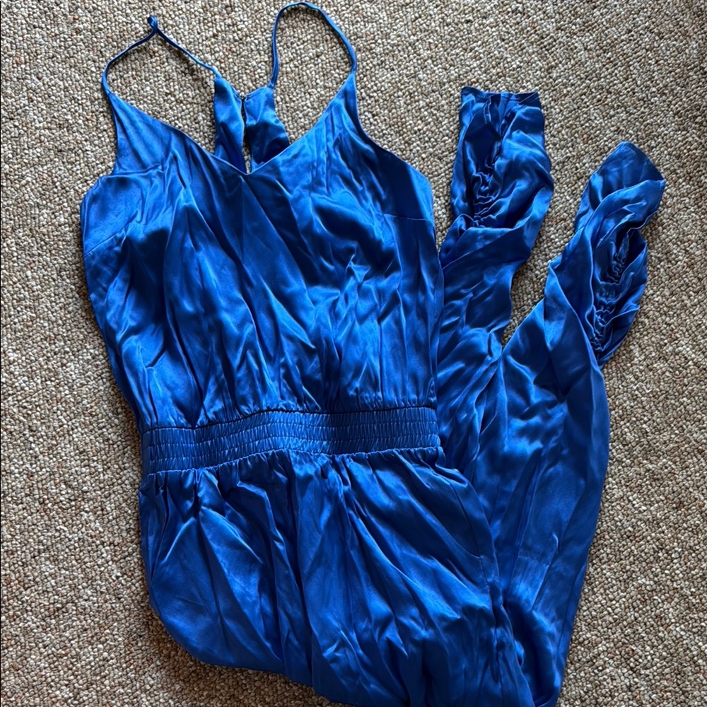 Amanda Uprichard Blue Satin Jumpsuit